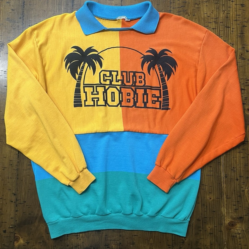 Vintage Hobie Sweater Large Tall (LT) Multicolor Colorblock Beach Themed